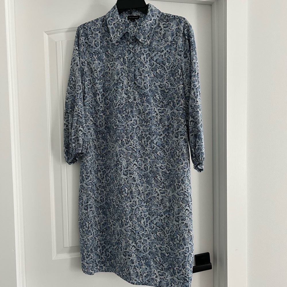 Blue Patterned Collared Women’s Dress